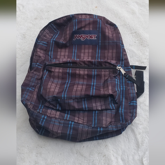 JanSport Plaid Backpack - Blue and Brown - Picture 1 of 5